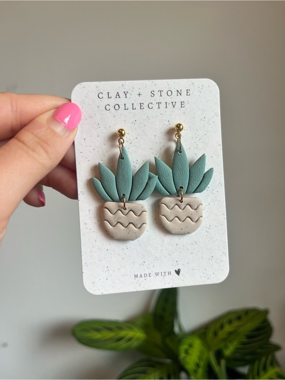 Clay + Stone Collective Green Succulent Polymer Clay Earrings